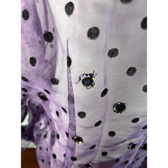 JS Boutique Purple Sheer Polkadot Tie Blouse Top - Picture 7 of 10
